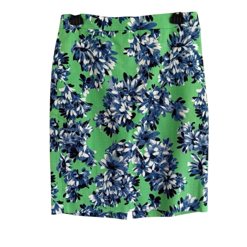 J. Crew The Pencil Skirt Floral Green Blue Women's Size 0